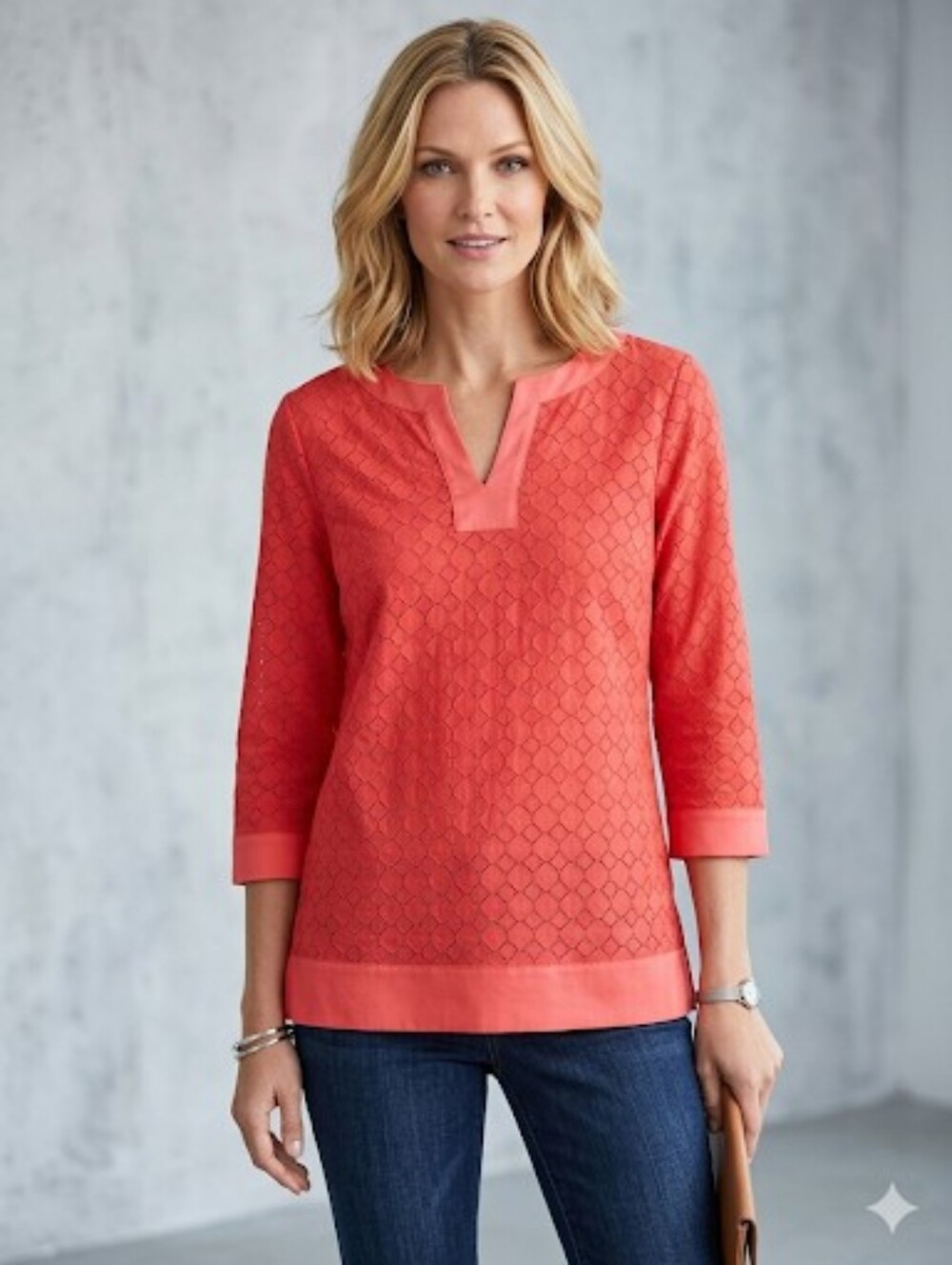 346 Brooks Brothers Bright Tangerine Eyelet Knit Tunic